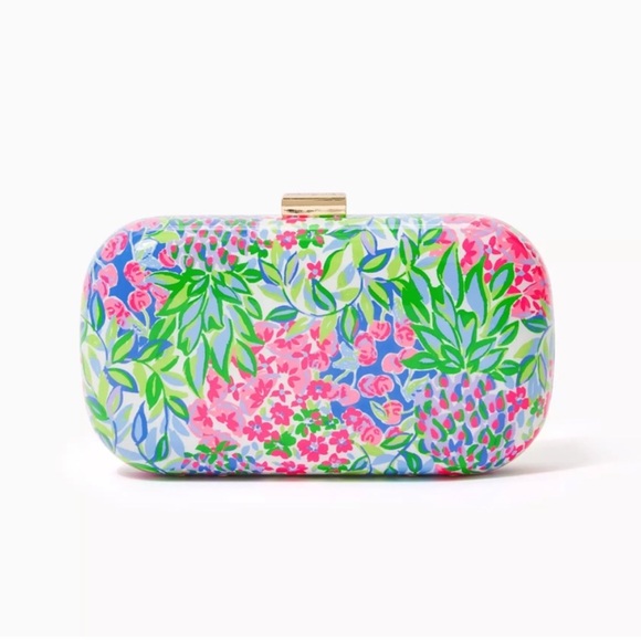 Lilly Pulitzer A Cherry On Top Floral Hard Shell‎ Crossbody Clutch Gold Chain